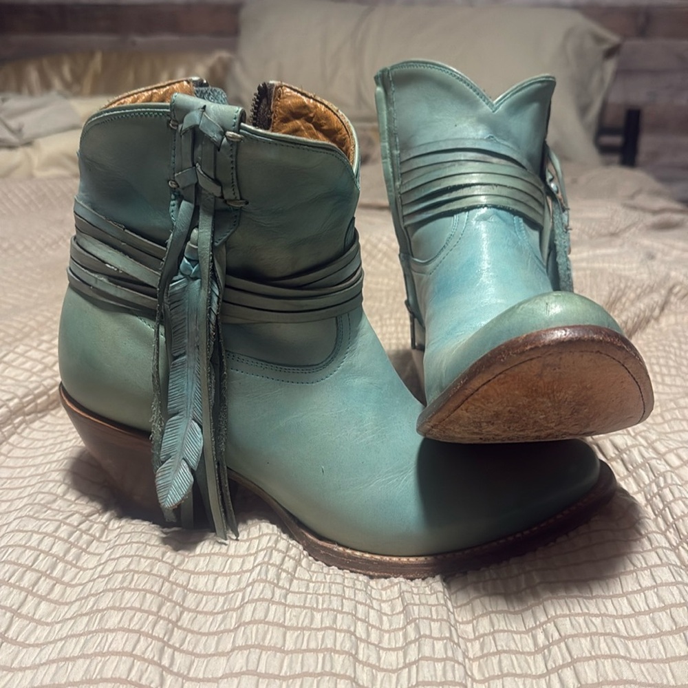 Turquoise Lucchese bootie 3 inch heel.